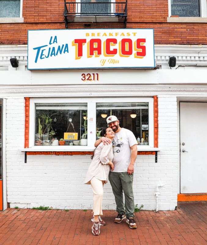 Owners Dr. Ana-Maria Jaramillo and Gus May in front of La Tejana