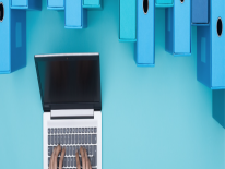 Laptop Surfing with Blue Background